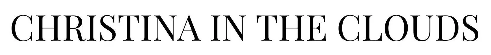 The image displays the phrase "CHRISTINA IN THE CLOUDS" in large, bold, uppercase serif letters on a white background.